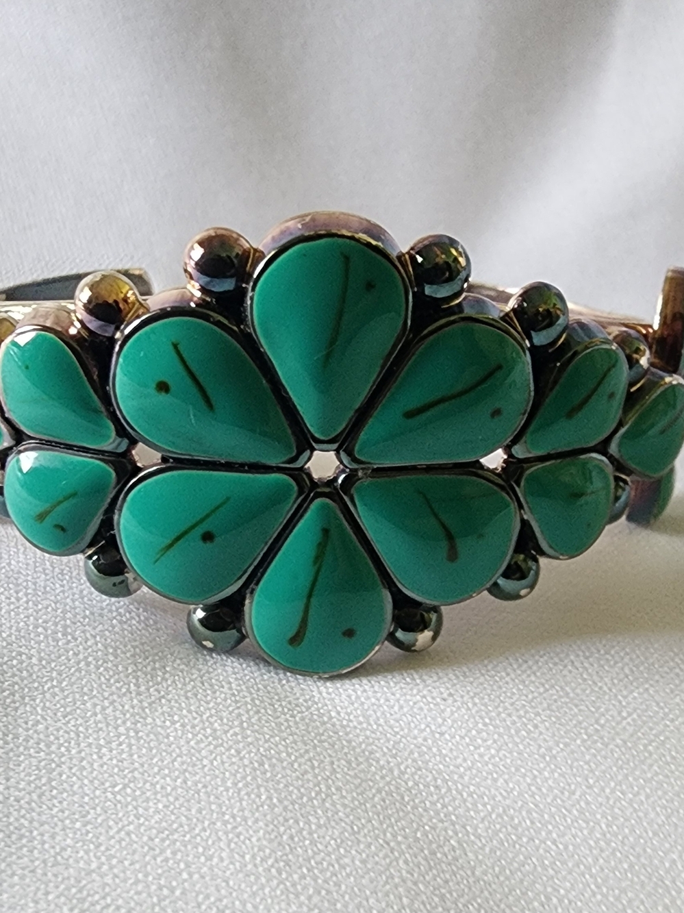 Turquoise Teardrop Flower Statement Cuff Bracelet